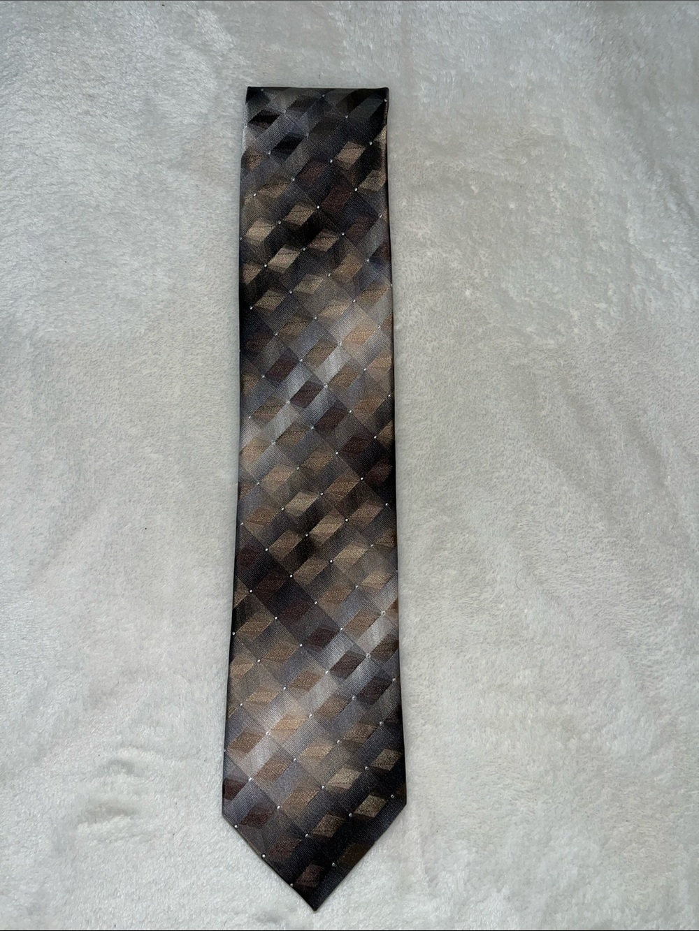 Van Heusen Men's Brown Geometric Satin Tie - Professional Style
